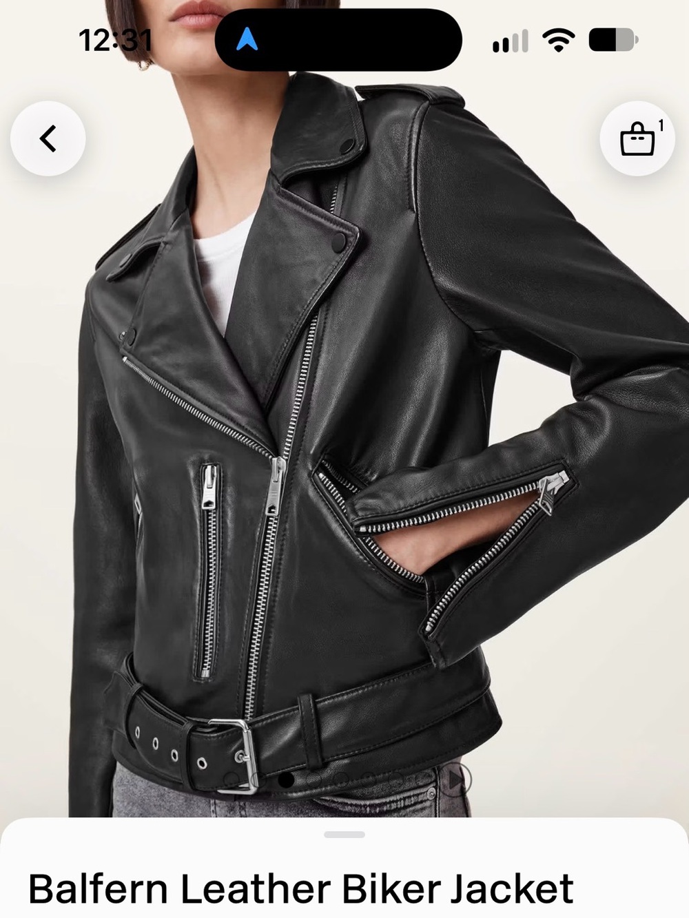 All Saints Black Leather Biker Jacket with Belt